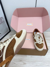 MIUMIU 26S SNEAKERS IN BEIGE MIX BROWN SUEDE