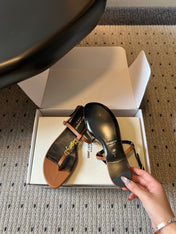 YSL 26S THONG SANDALS IN BROWN CALFSKIN WITH GOLD HARDWARE