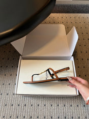 YSL 26S THONG SANDALS IN BROWN CALFSKIN WITH GOLD HARDWARE
