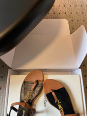 YSL 26S THONG SANDALS IN BROWN CALFSKIN WITH GOLD HARDWARE
