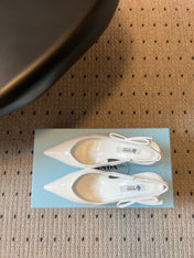 PRADA 26S POINTED TOE SLINGBACK HEELS 75MM IN WHITE PATENT CALFSKIN