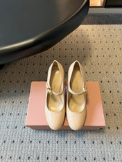 GIANVITO ROSSI 26S MARY JANE HEELS 85 MM IN BEIGE PATENT CALFSKIN