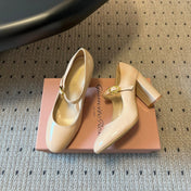 GIANVITO ROSSI 26S MARY JANE HEELS 85 MM IN BEIGE PATENT CALFSKIN