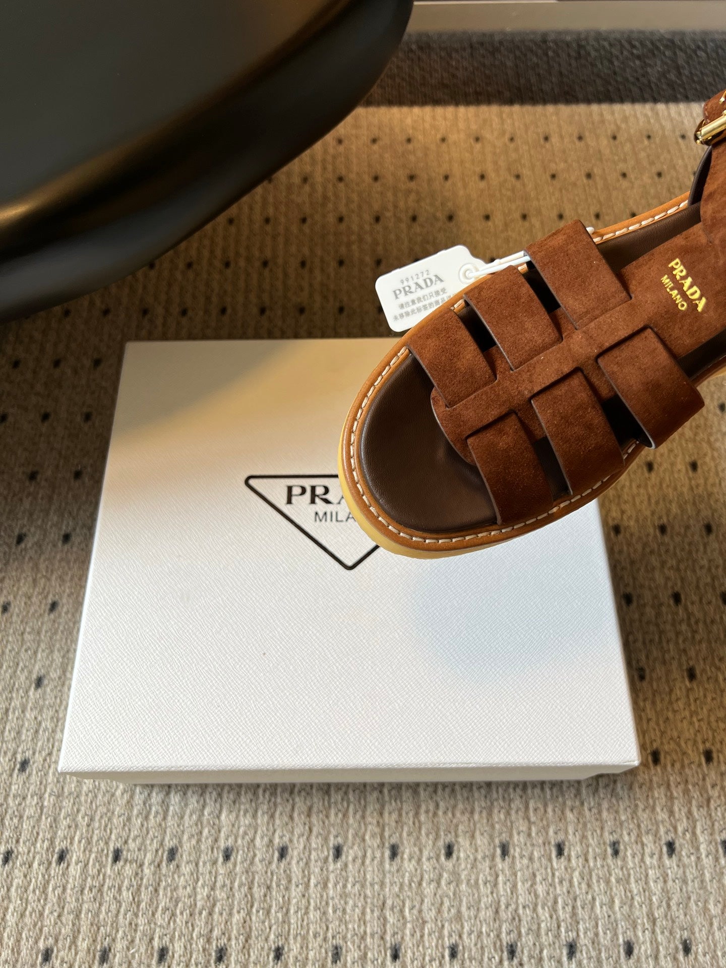 PRADA 26S GLADIATOR SANDALS 55MM IN BROWN SUEDE