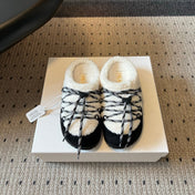 PRADA 26S WOVEN MULES IN IVORY WOOL AND BLACK SUEDE