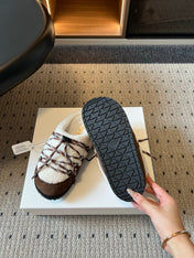 PRADA 26S WOVEN MULES IN IVORY WOOL AND DARK BROWN SUEDE
