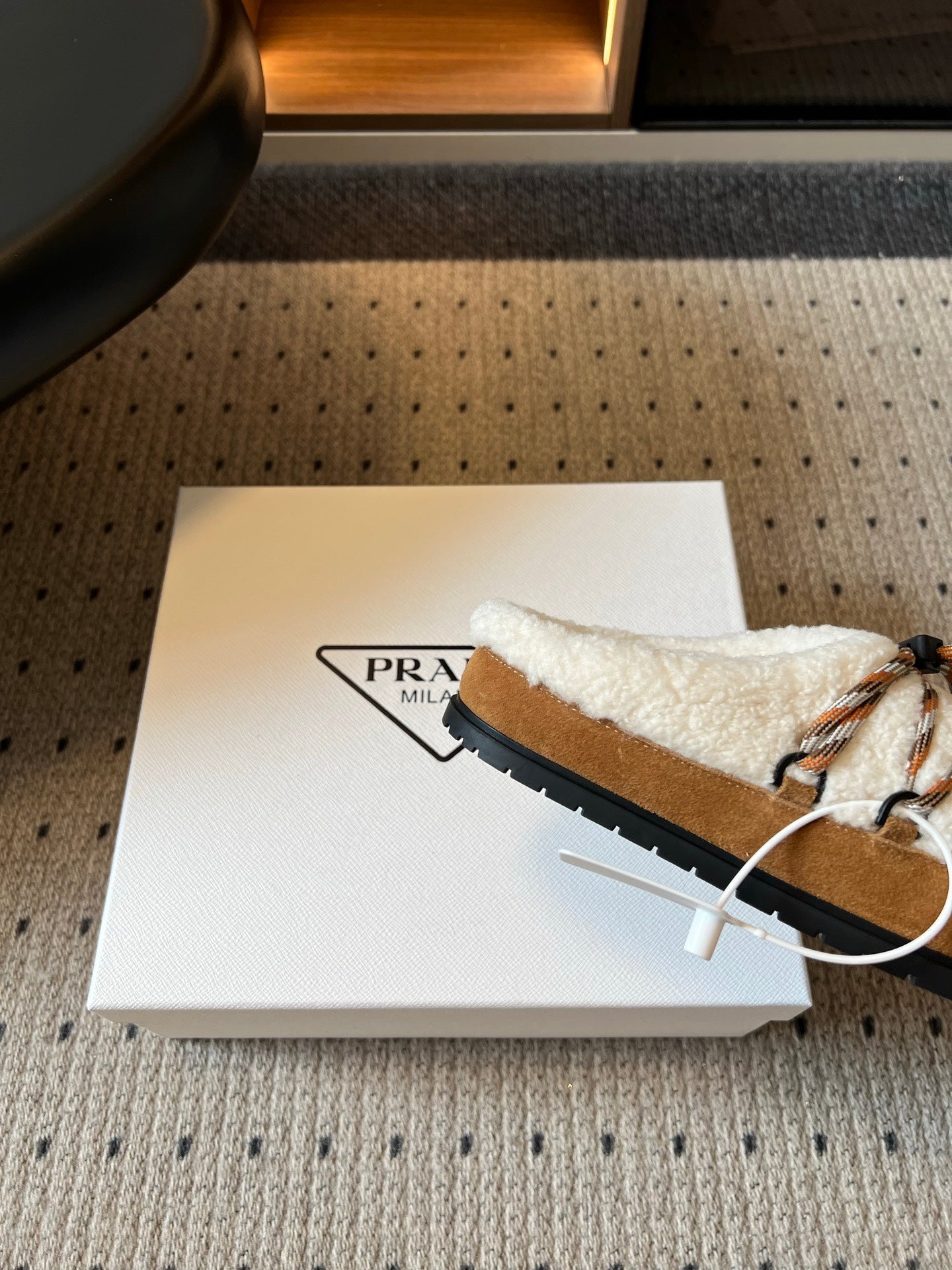 PRADA 26S WOVEN MULES IN IVORY WOOL AND BROWN SUEDE