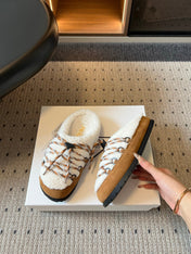 PRADA 26S WOVEN MULES IN IVORY WOOL AND BROWN SUEDE