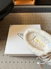 PRADA 26S WOVEN MULES IN IVORY WOOL AND BEIGE SUEDE