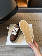 PRADA 26S PLATFORM SNEAKERS IN DARK BROWN FABRIC MIX SUEDE