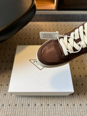 PRADA 26S PLATFORM SNEAKERS IN DARK BROWN FABRIC MIX SUEDE
