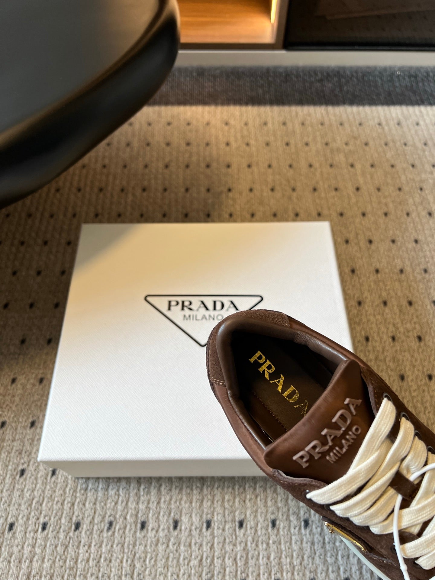 PRADA 26S PLATFORM SNEAKERS IN DARK BROWN FABRIC MIX SUEDE