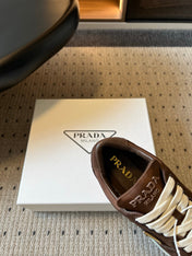 PRADA 26S PLATFORM SNEAKERS IN DARK BROWN FABRIC MIX SUEDE