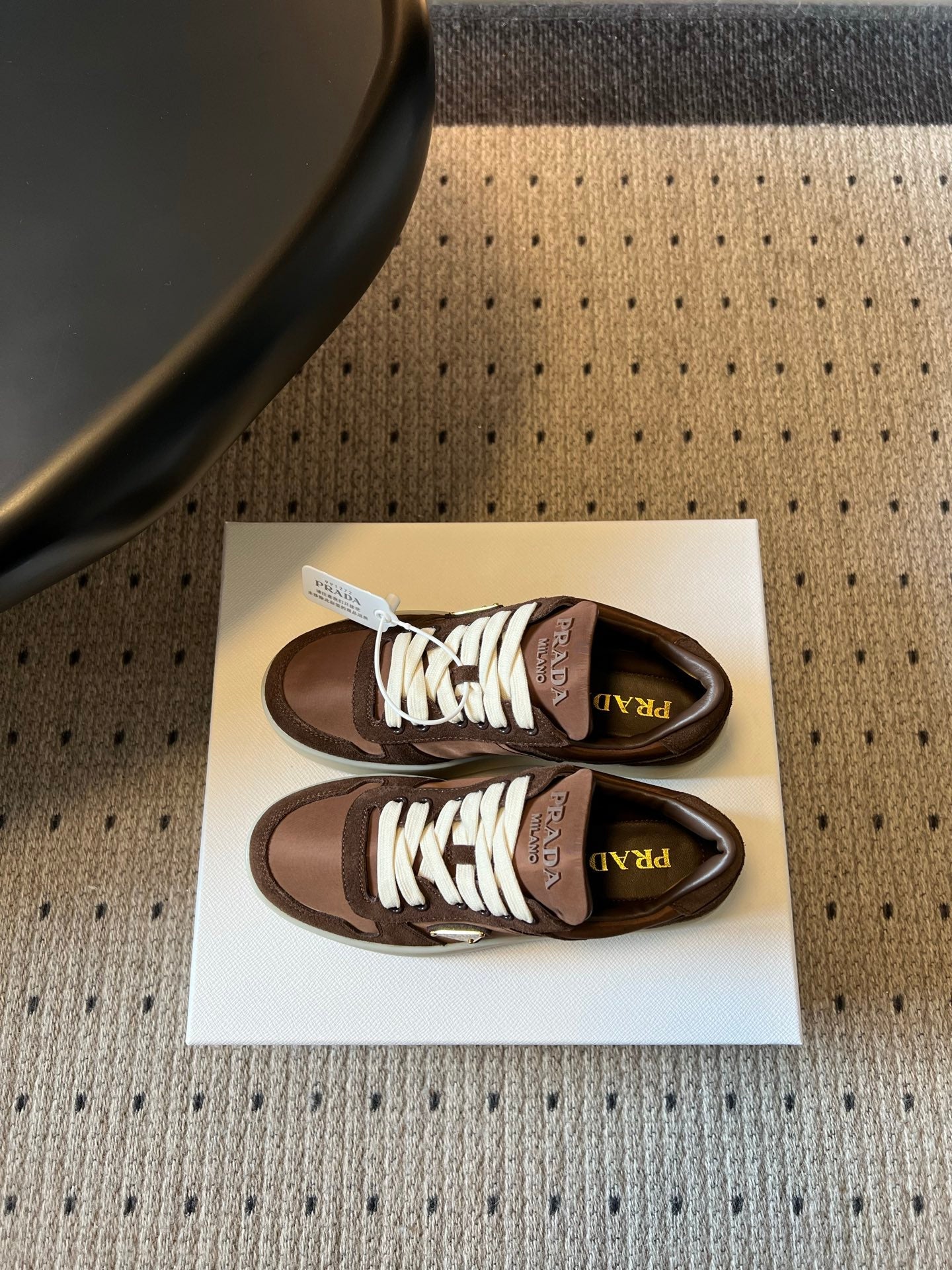 PRADA 26S PLATFORM SNEAKERS IN DARK BROWN FABRIC MIX SUEDE