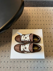 PRADA 26S PLATFORM SNEAKERS IN DARK BROWN FABRIC MIX SUEDE