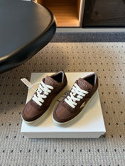 PRADA 26S PLATFORM SNEAKERS IN DARK BROWN FABRIC MIX SUEDE