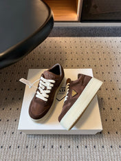 PRADA 26S PLATFORM SNEAKERS IN DARK BROWN FABRIC MIX SUEDE