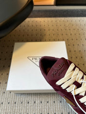 PRADA 26S PLATFORM SNEAKERS IN DARK RED FABRIC MIX SUEDE