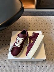 PRADA 26S PLATFORM SNEAKERS IN DARK RED FABRIC MIX SUEDE