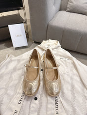 DIOR 26S MARY JANE PUMPS IN GOLD LAMBSKIN PEARL-ADORNED STRAP