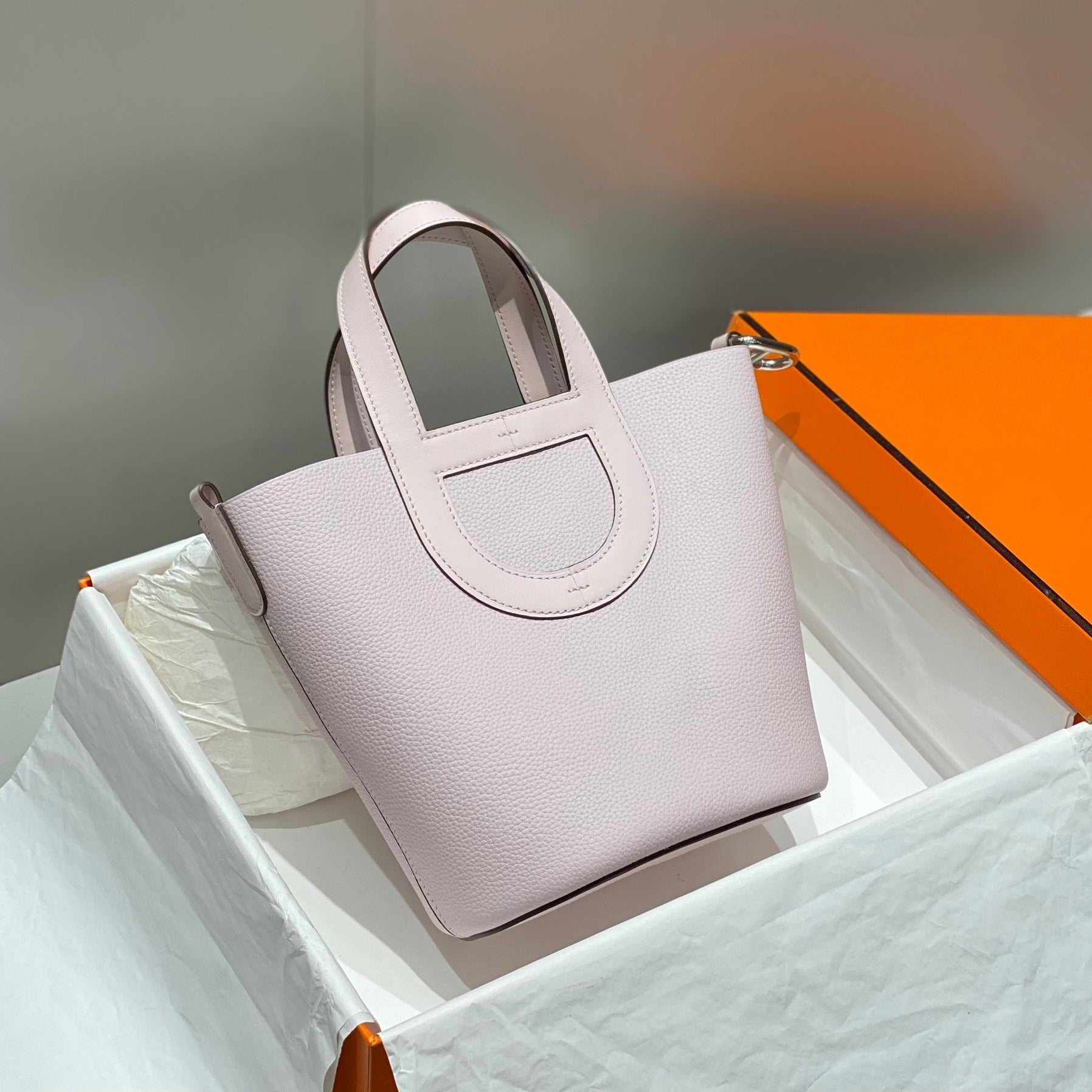 HERMES 25S IN THE LOOP 18 IN LIGHT PINK CALFSKIN SILVER HARDWARE