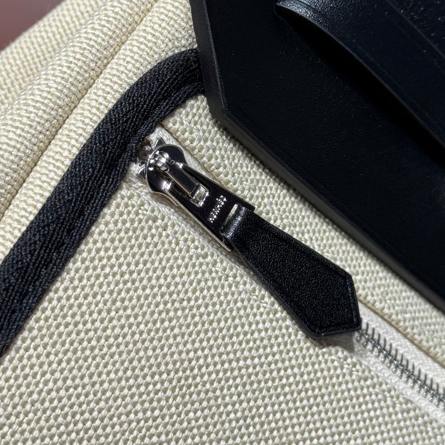 HERMES 25S MINI HERBAG 20 IN BEIGE AND BLACK CANVAS SILVER HARDWARE