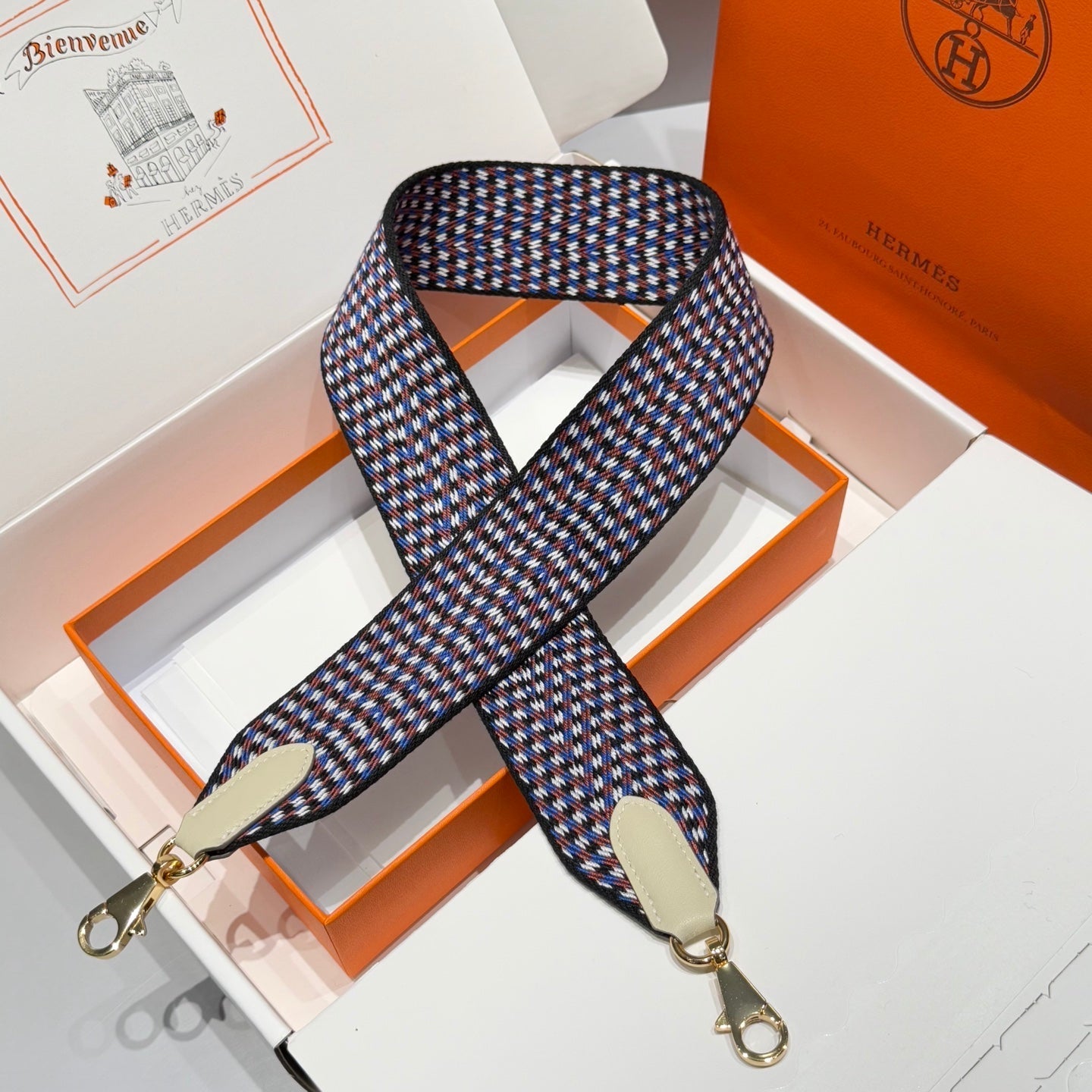 25S HERMES BAG STRAP MULTICOLOR 85 IN CANVAS GOLD HARDWARE
