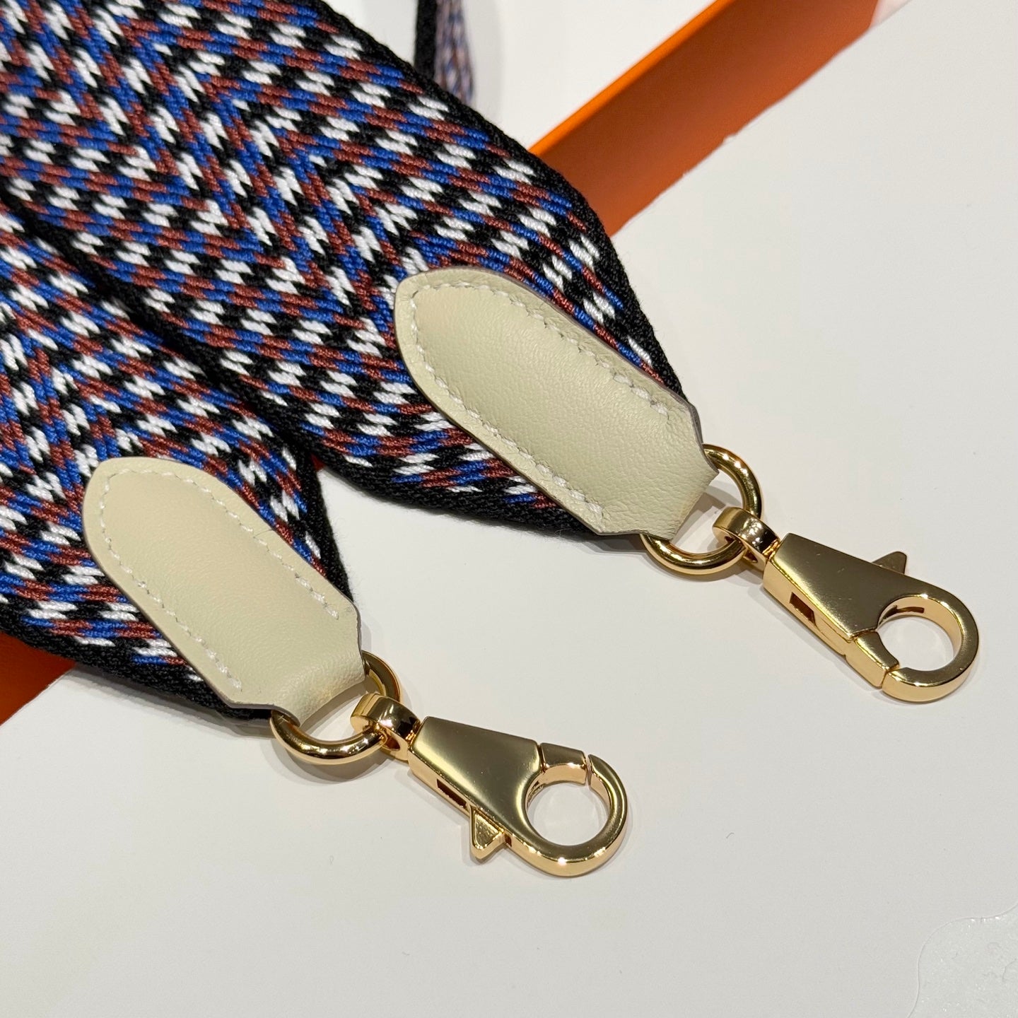 25S HERMES BAG STRAP MULTICOLOR 85 IN CANVAS GOLD HARDWARE