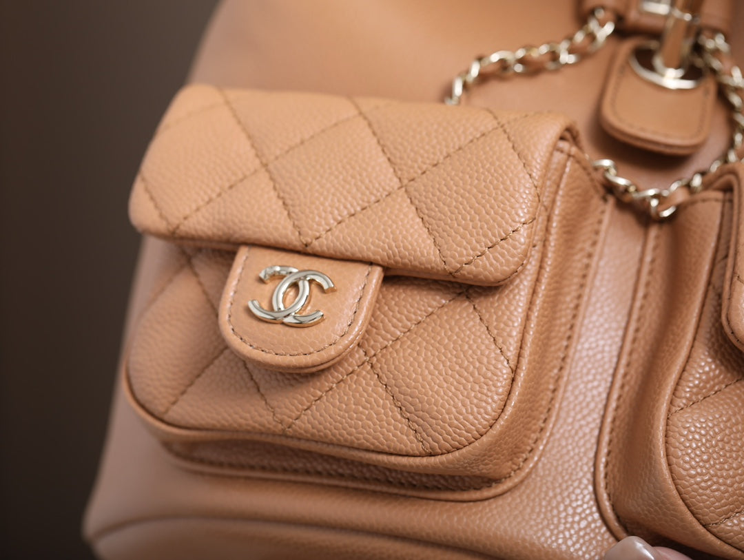 CHANEL 25S BACKPACK 21 CM IN LIGHT BROWN LAMBSKIN
