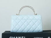 CHANEL 25S KELLY IN PASTEL BLUE LAMBSKIN WITH SILVER HARDWARE
