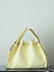 CHANEL 25S HOBO BAG 30 CM IN PASTEL YELLOW LAMBSKIN WITH GOLD HARDWARE