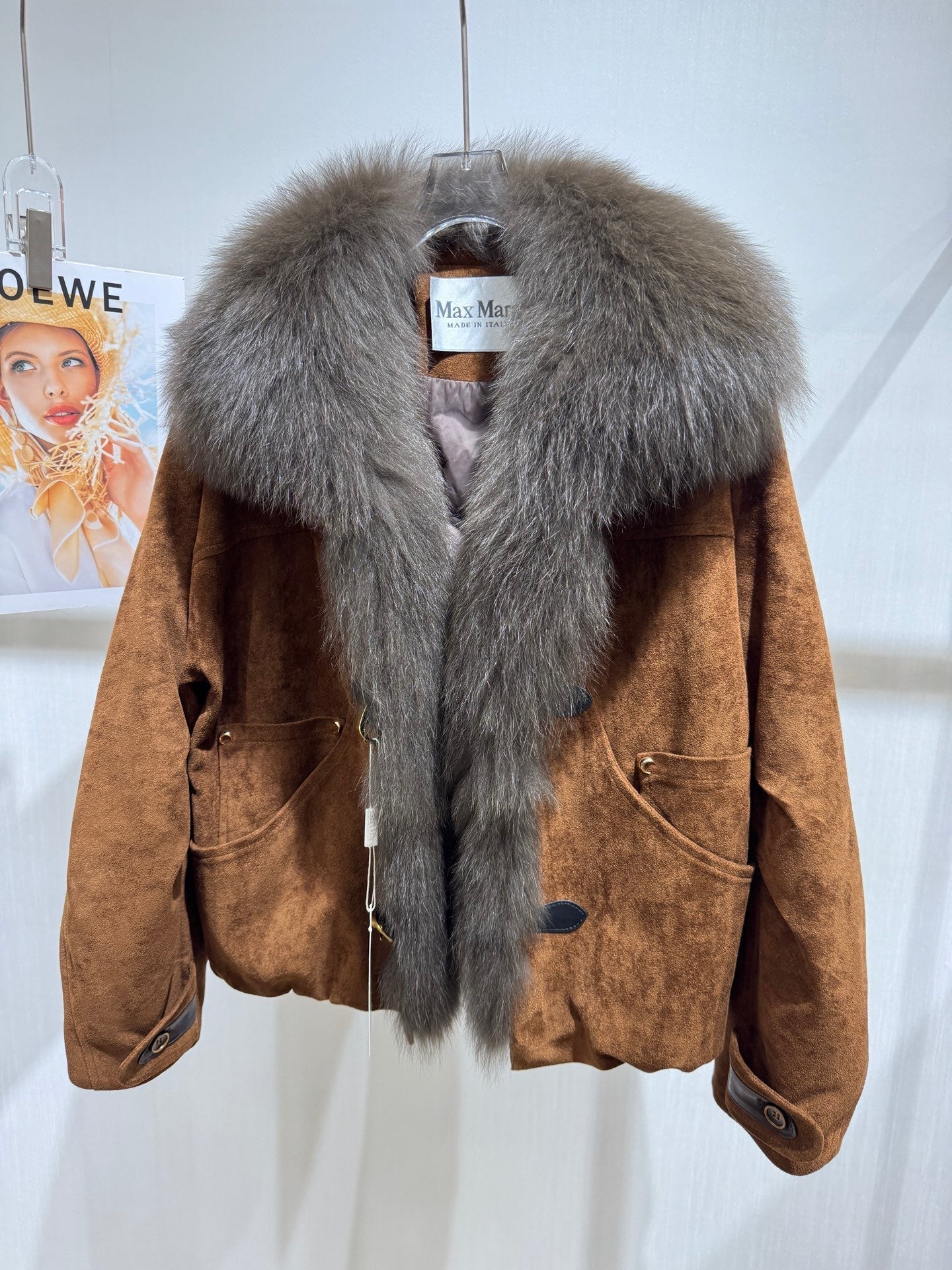 MAXMARA 26S FUR-TRIMMED SUEDE JACKET 335