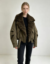 MAXMARA 26S FUR-TRIMMED SUEDE BIKER JACKET 290