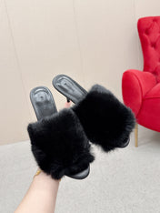 BALENCIAGA 25S HIGH HEEL SANDALS 65 MM IN BLACK LAMBSKIN AND FUR
