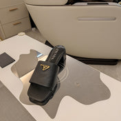 PRADA 26S OPEN TOE MULES 45MM IN BLACK SAFFIANO CALFSKIN WITH LOGO