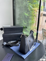 PRA 22 BAG IN BLACK SATIN WITH RHINSTONE SILVER HARDWARE