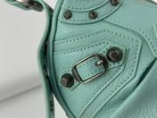 LE CAGOLE SMALL SHOULDER BAG 26 WITH RHINESTONES IN MINT GREEN LAMBSKIN