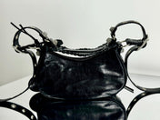 LE CAGOLE SMALL SHOULDER BAG 26 WITH RHINESTONES IN BLACK ARENA LAMBSKIN SILVER HARDWARE