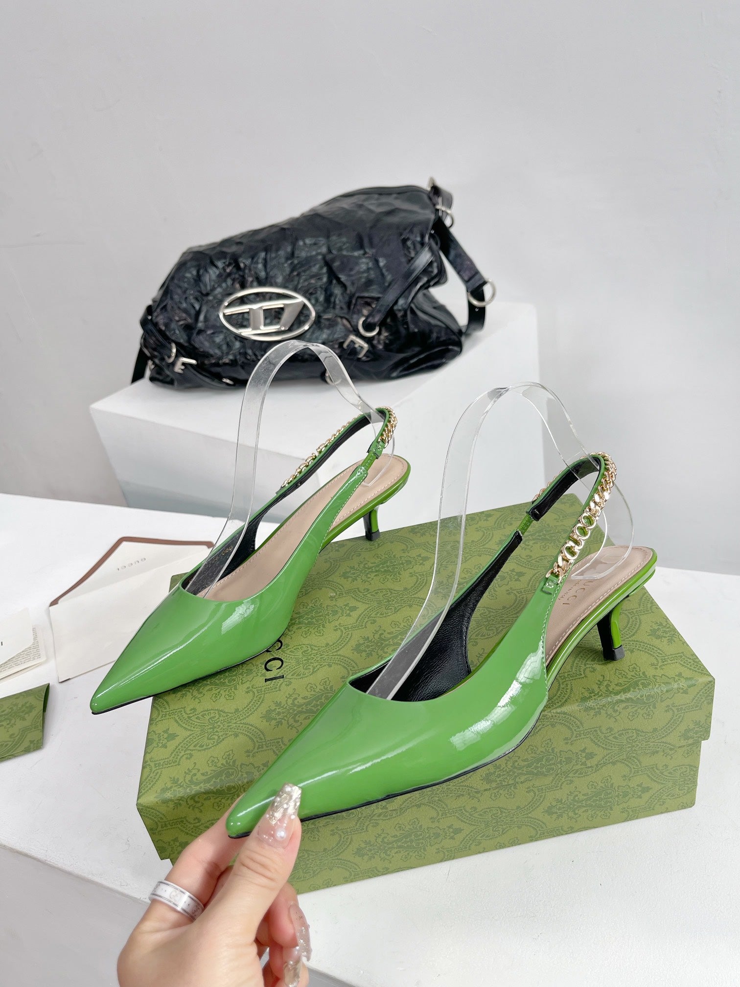 GG SIGNORIA 45 SLINGBACK PUMP GREEN LAMBSKIN