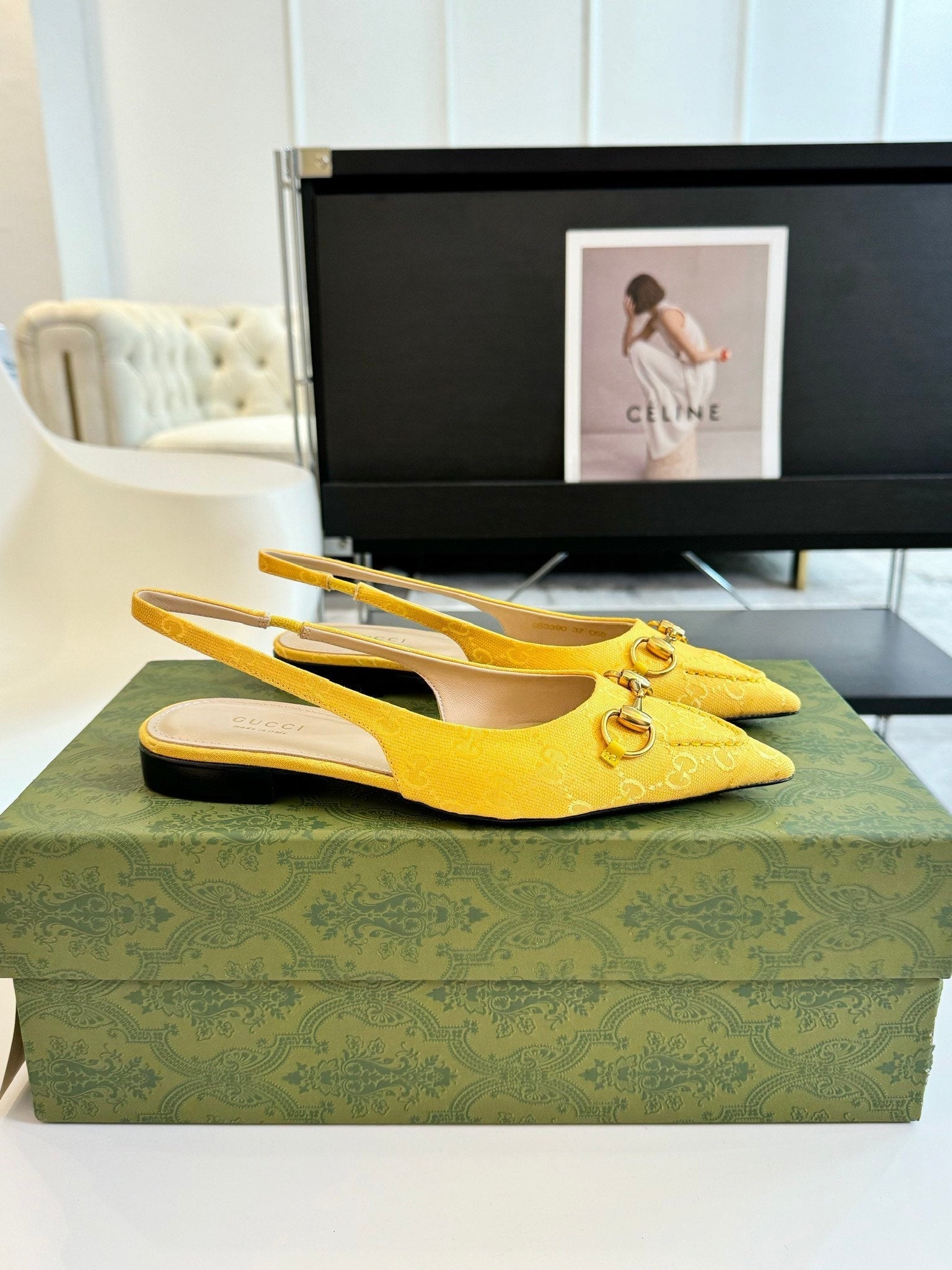 GG HORSEBIT SLINGBACK BALLET FLAT LEMON CANVAS