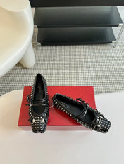 GG RIVETS BALLET FLAT BLACK HORIZONTAL STRAPS LAMBSKIN
