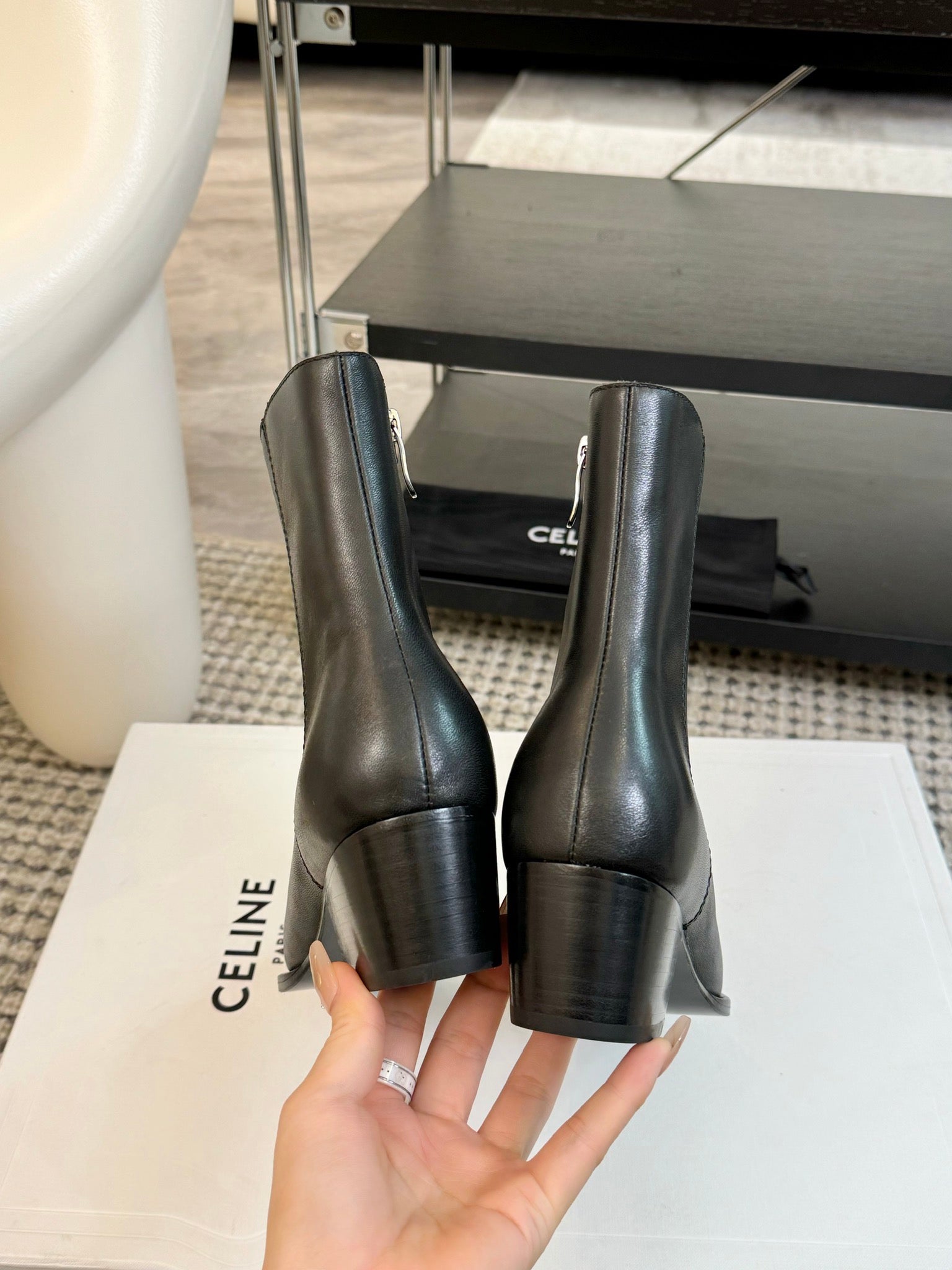 ANKLE BOOTS 45 MM IN BLACK CALFSKIN
