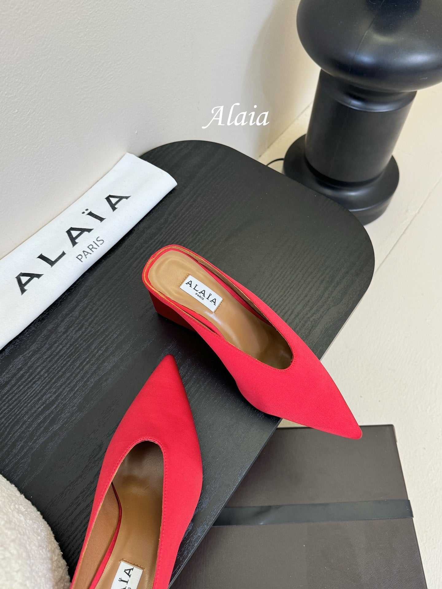 ALAIA HIGH MULES 25S IN RED SATIN