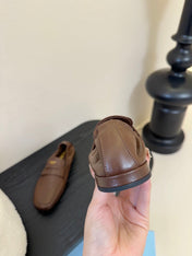 PRADA 25S SHUFFLE LOAFERS IN EARTH BROWN CALFSKIN