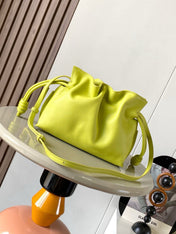 LOEWE 25S MEDIUM FLAMENCO CLUTCH BAG 23 IN LIME GOLD CALFSKIN