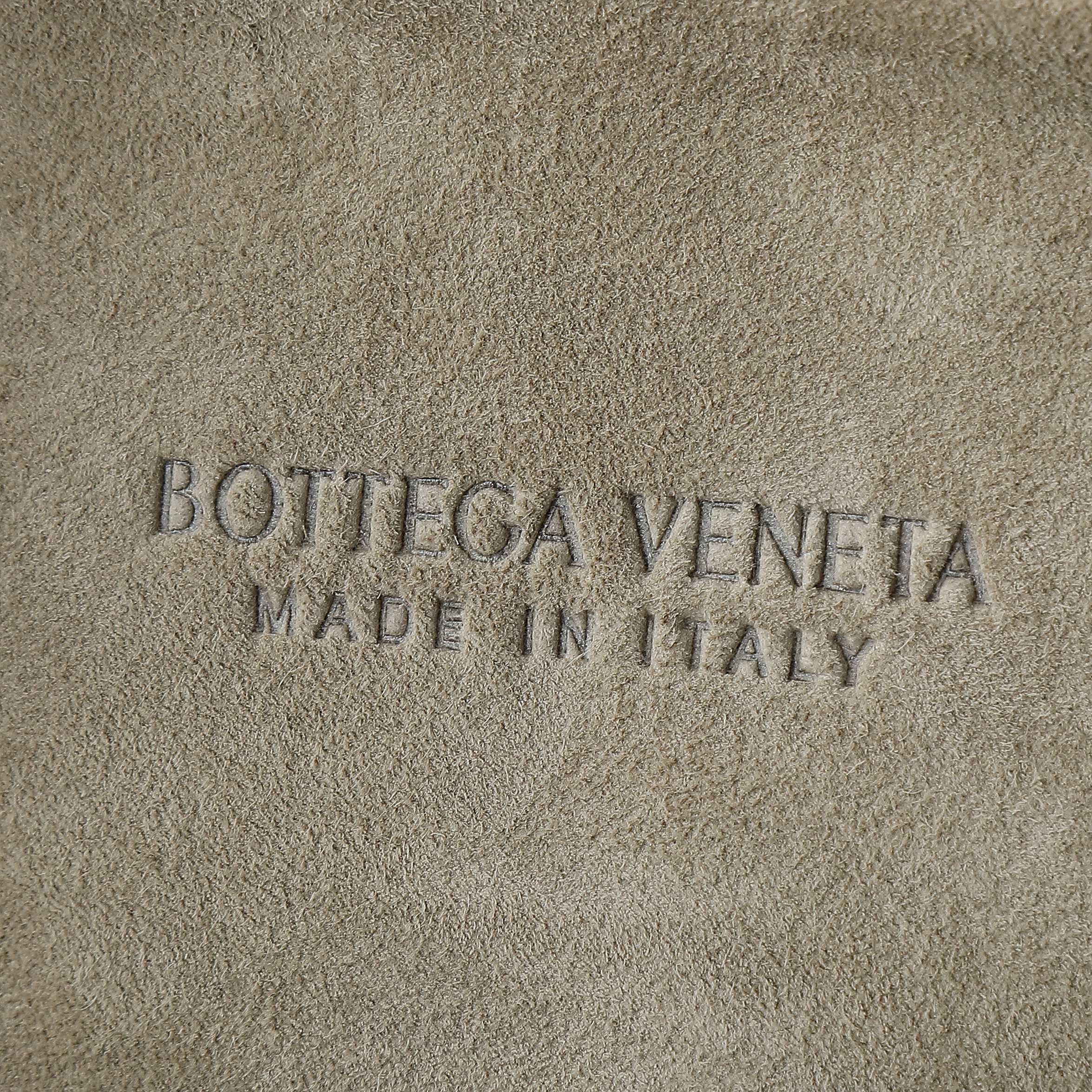 BOTTEGA VENETA 25S SMALL JODIE 36 IN MUTED TAUPE SUEDE GOLD HARDWARE