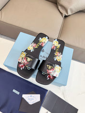 PRA PRINTED SLIDES SLIPPERS BLACK LAMBSKIN