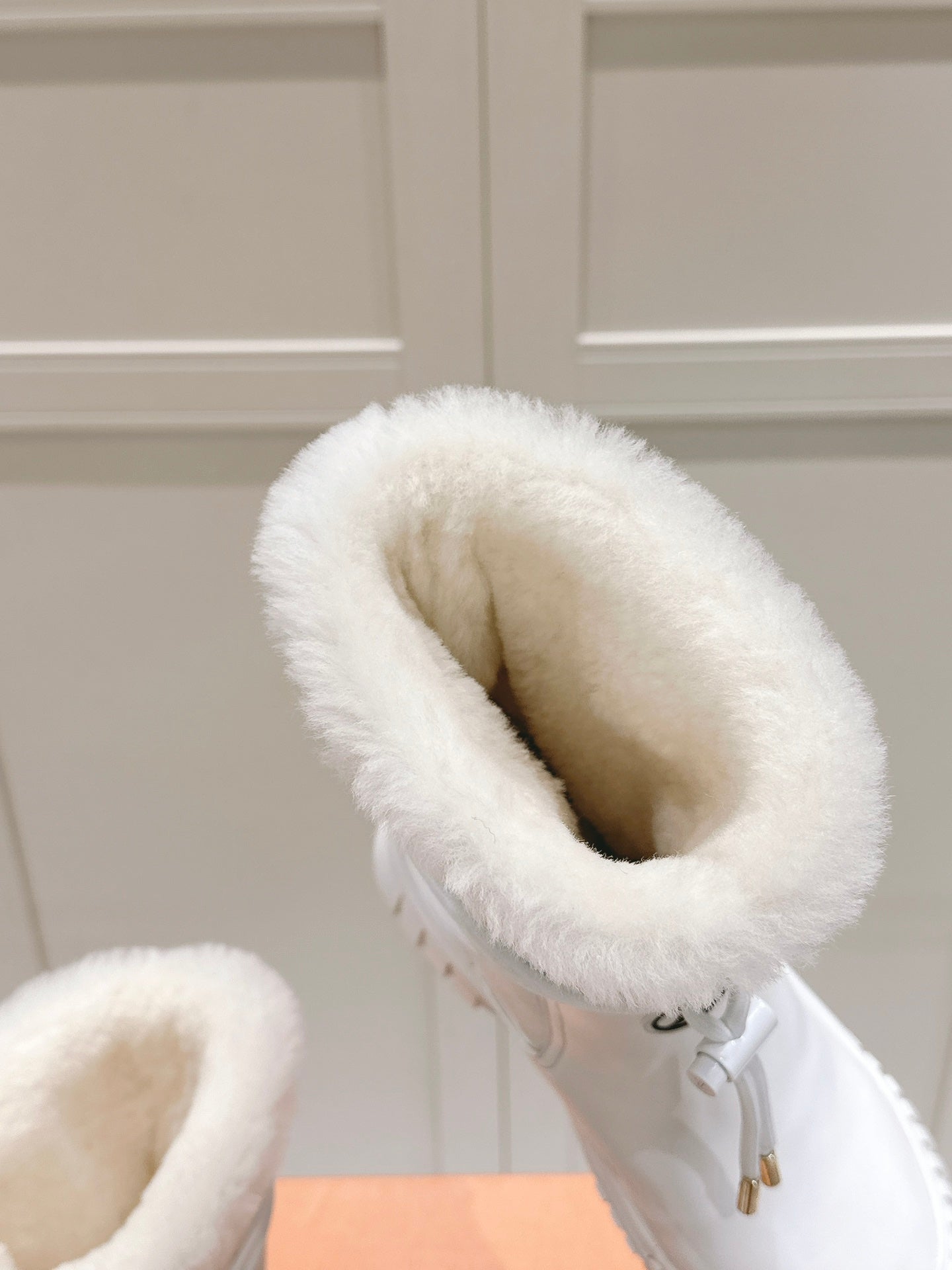 RUBY FLAT ANKLE BOOT IN WHITE CALFSKIN AND MONOGRAM NYLON