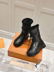 RUBY FLAT ANKLE BOOT IN BLACK CALFSKIN AND MONOGRAM NYLON