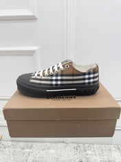 BURBERRY 26S VINTAGE CHECK SNEAKERS IN DARK BROWN AND BLACK CANVAS